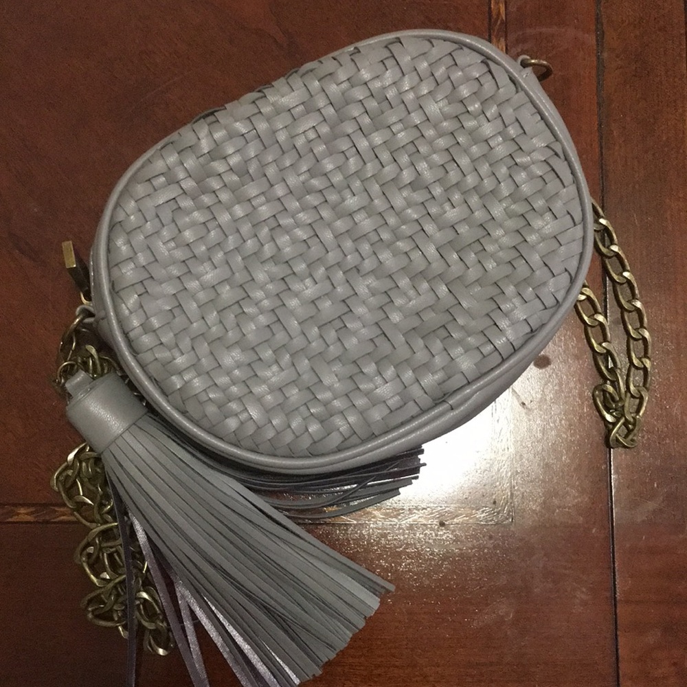 Anthropologie grey woven small bag with chain